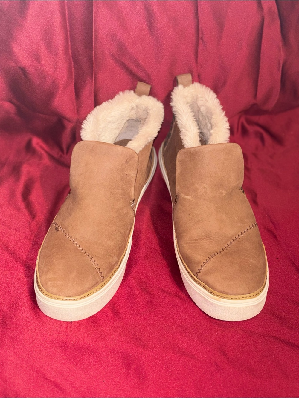 Toms Chestnut Brown Fur-Lined Slip-Ons